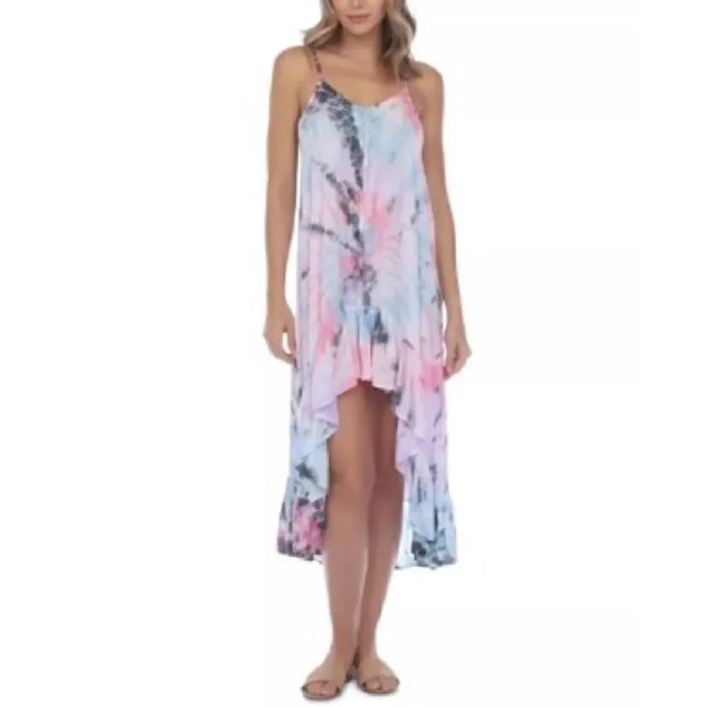 Raviya Tie Dye Crochet Trim High-Low Cover Up Dress Pastel Burst Medium NWT